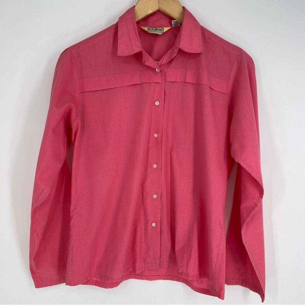 LL Bean Women’s Vintage Shirt Button Down Made In The‎ USA Cotton Poly Pink 12